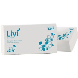 Livi Essentials Hand Towel Compact 1 Ply 150 Sheet Box Of 16