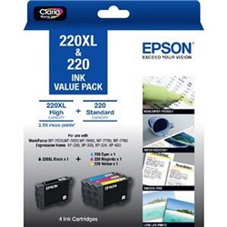 Epson 220XL DURABrite Ultra Ink Cartridge High Yield Value Pack Of 4 Assorted