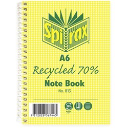 Spirax 813 Recycled 100% Notebook A6 Ruled 100 Pages Side Opening