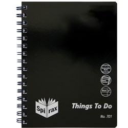 Spirax 701 Things To Do Notebook Poly Cover A5 Ruled 96 Page Side Open Black