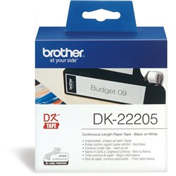 Brother DK-22205 Label Rolls 62mmx30.48m Black on White Adhesive Paper