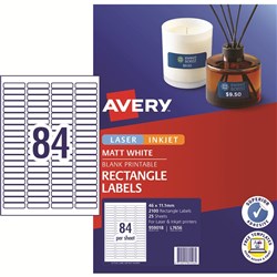 Avery Multi-Purpose Laser & Inkjet Labels White L7656 46x11.11mm 84UP 2100 Labels