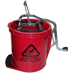 Cleanlink Heavy Duty Plastic Mop Bucket Metal Wringer 16 Litres Red