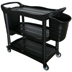 Cleanlink Utility Trolley 3-Tier Trolley With Two Buckets Black